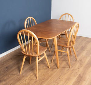 Retro Blonde Ercol Model 383 Dining Table & Four Model 370 Windsor Kitchen Dining Chairs