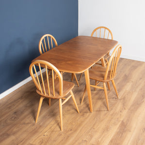 Retro Blonde Ercol Model 383 Dining Table & Four Model 370 Windsor Kitchen Dining Chairs