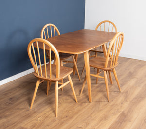 Retro Blonde Ercol Model 383 Dining Table & Four Model 370 Windsor Kitchen Dining Chairs