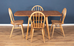 Retro Blonde Ercol Model 383 Dining Table & Four Model 370 Windsor Kitchen Dining Chairs