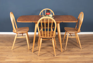 Retro Blonde Ercol Model 383 Dining Table & Four Model 370 Windsor Kitchen Dining Chairs