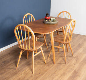 Retro Blonde Ercol Model 383 Dining Table & Four Model 370 Windsor Kitchen Dining Chairs