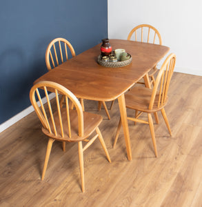 Retro Blonde Ercol Model 383 Dining Table & Four Model 370 Windsor Kitchen Dining Chairs