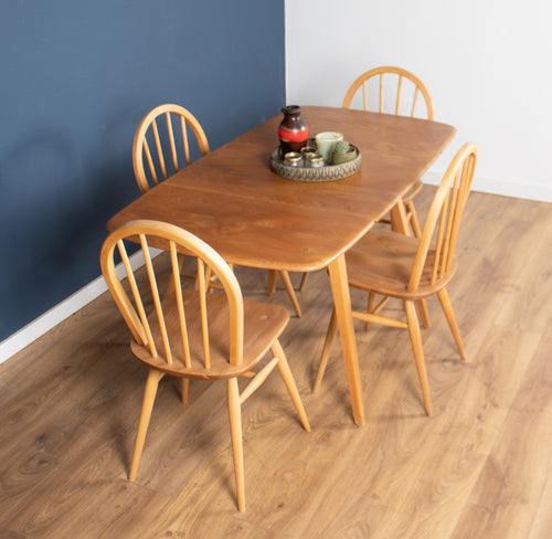 Retro Blonde Ercol Model 383 Dining Table & Four Model 370 Windsor Kitchen Dining Chairs