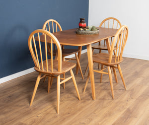 Retro Blonde Ercol Model 383 Dining Table & Four Model 370 Windsor Kitchen Dining Chairs