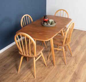 Retro Blonde Ercol Model 383 Dining Table & Four Model 370 Windsor Kitchen Dining Chairs