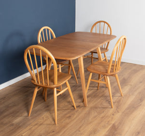 Retro Blonde Ercol Model 383 Dining Table & Four Model 370 Windsor Kitchen Dining Chairs