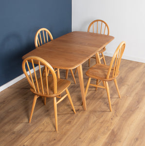 Retro Blonde Ercol Model 383 Dining Table & Four Model 370 Windsor Kitchen Dining Chairs