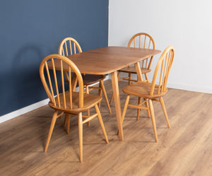 Retro Blonde Ercol Model 383 Dining Table & Four Model 370 Windsor Kitchen Dining Chairs