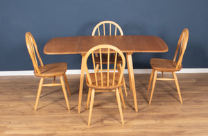 Retro Blonde Ercol Model 383 Dining Table & Four Model 370 Windsor Kitchen Dining Chairs