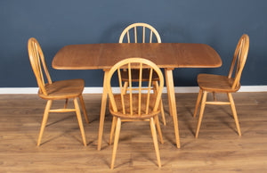 Retro Blonde Ercol Model 383 Dining Table & Four Model 370 Windsor Kitchen Dining Chairs