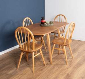 Retro Blonde Ercol Model 383 Dining Table & Four Model 370 Windsor Kitchen Dining Chairs