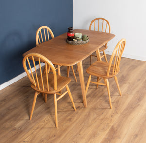 Retro Blonde Ercol Model 383 Dining Table & Four Model 370 Windsor Kitchen Dining Chairs