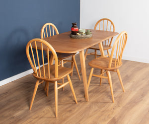 Retro Blonde Ercol Model 383 Dining Table & Four Model 370 Windsor Kitchen Dining Chairs