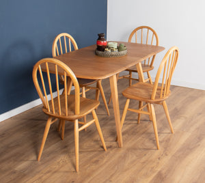 Retro Blonde Ercol Model 383 Dining Table & Four Model 370 Windsor Kitchen Dining Chairs