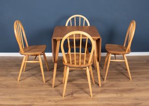 Retro Blonde Ercol Model 383 Dining Table & Four Model 370 Windsor Kitchen Dining Chairs