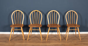 Retro Blonde Ercol Model 383 Dining Table & Four Model 370 Windsor Kitchen Dining Chairs