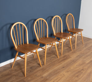 Retro Blonde Ercol Model 383 Dining Table & Four Model 370 Windsor Kitchen Dining Chairs