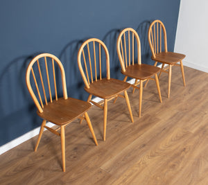 Retro Blonde Ercol Model 383 Dining Table & Four Model 370 Windsor Kitchen Dining Chairs