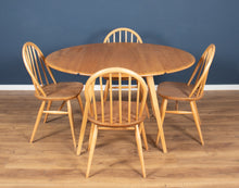 Load image into Gallery viewer, Retro Blonde Ercol Round Windsor Dining Table &amp; Four Model 370 Windsor Kitchen Dining Chairs