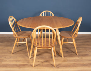 Retro Blonde Ercol Round Windsor Dining Table & Four Model 370 Windsor Kitchen Dining Chairs