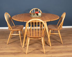 Retro Blonde Ercol Round Windsor Dining Table & Four Model 370 Windsor Kitchen Dining Chairs