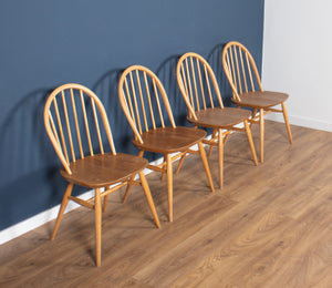 Retro Blonde Ercol Round Windsor Dining Table & Four Model 370 Windsor Kitchen Dining Chairs