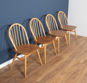 Retro Blonde Ercol Round Windsor Dining Table & Four Model 370 Windsor Kitchen Dining Chairs