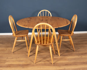 Retro Blonde Ercol Round Windsor Dining Table & Four Model 370 Windsor Kitchen Dining Chairs