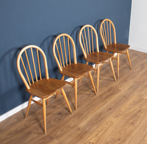 Retro Blonde Ercol Round Windsor Dining Table & Four Model 370 Windsor Kitchen Dining Chairs