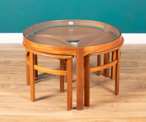 Retro Teak 1960s Nathan Trinity Nest Of Tables Teak & Glass Four Tables