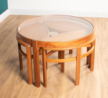 Load image into Gallery viewer, Retro Teak 1960s Nathan Trinity Nest Of Tables Teak &amp; Glass Four Tables