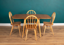 Load image into Gallery viewer, Retro Blonde Ercol Model 383 Dining Table &amp; Four Model 370 Windsor Kitchen Dining Chairs