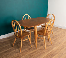 Load image into Gallery viewer, Retro Blonde Ercol Model 383 Dining Table &amp; Four Model 370 Windsor Kitchen Dining Chairs