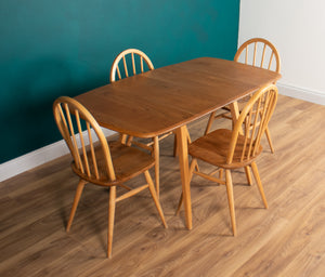 Retro Blonde Ercol Model 383 Dining Table & Four Model 370 Windsor Kitchen Dining Chairs