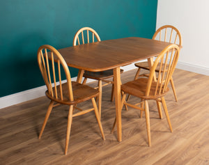 Retro Blonde Ercol Model 383 Dining Table & Four Model 370 Windsor Kitchen Dining Chairs