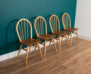 Retro Blonde Ercol Model 383 Dining Table & Four Model 370 Windsor Kitchen Dining Chairs