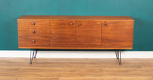 Load image into Gallery viewer, Long Retro Teak 1960s Avalon Mid Century Sideboard On Hairpin Legs