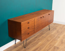 Load image into Gallery viewer, Long Retro Teak 1960s Avalon Mid Century Sideboard On Hairpin Legs