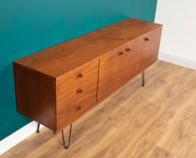 Load image into Gallery viewer, Long Retro Teak 1960s Avalon Mid Century Sideboard On Hairpin Legs