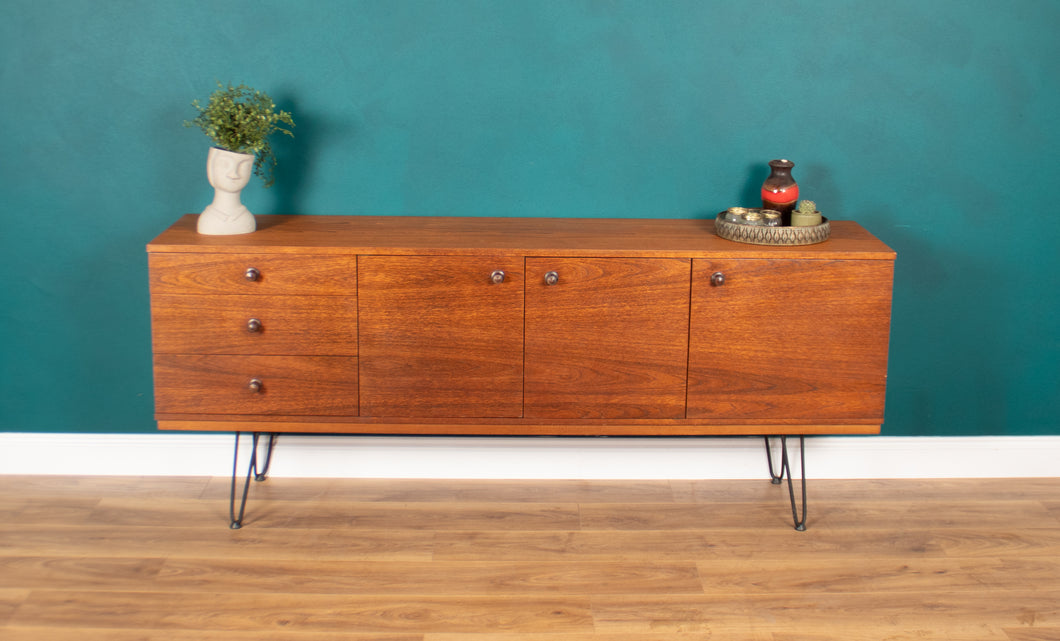 Long Retro Teak 1960s Avalon Mid Century Sideboard On Hairpin Legs