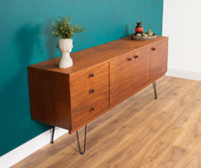 Load image into Gallery viewer, Long Retro Teak 1960s Avalon Mid Century Sideboard On Hairpin Legs