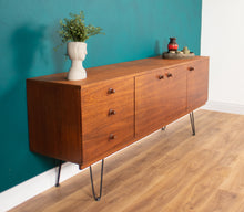 Load image into Gallery viewer, Long Retro Teak 1960s Avalon Mid Century Sideboard On Hairpin Legs