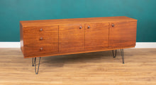 Load image into Gallery viewer, Long Retro Teak 1960s Avalon Mid Century Sideboard On Hairpin Legs