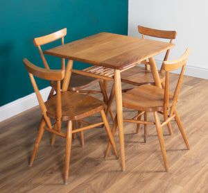 Retro Ercol Elm Blonde Model 395 Breakfast Table & Four 392 Windsor Stacking Chairs