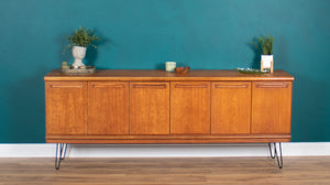 Retro Teak 1960s Long Meredew Sideboard On Hairpin Legs