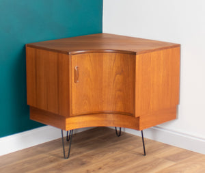 Retro Teak 1960s G Plan Fresco Corner Unit Bar Drinks Cabinet On Hairpin Legs