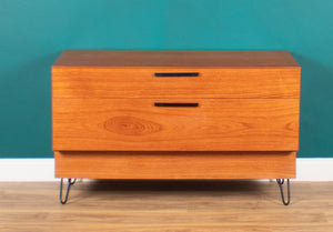 Retro Teak 1960s Bedside Chest Of Drawers On Hairpin Legs, Lamp Table.