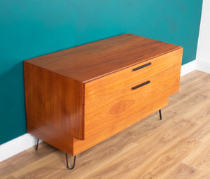 Retro Teak 1960s Bedside Chest Of Drawers On Hairpin Legs, Lamp Table.