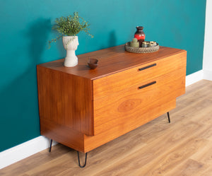 Retro Teak 1960s Bedside Chest Of Drawers On Hairpin Legs, Lamp Table.